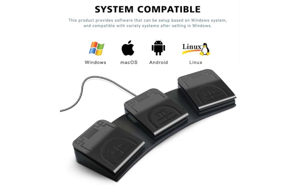 PCsensor USB Foot Pedal PC 3 Key Foot Pedal Customized Foot Switch Programmable Computer Keyboard Mouse for Video Game Control Office Work Sheet Music