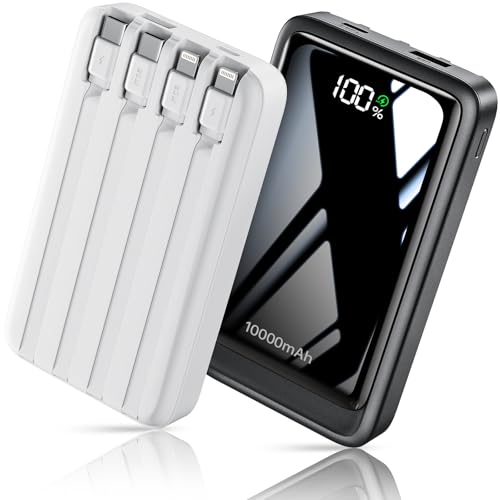 VTIAEK 2026 2-Pack 10000mAh Portable Charger with Built in 4 Cables, PD 20W Travel Essentials Battery Pack, 5 Outputs 2 Inputs Slim Power Bank