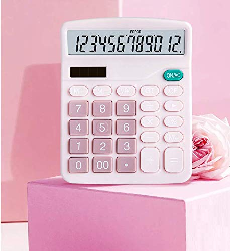 YOUHO Pink Office Desk Calculator, 12-bit Solar Battery Dual Power Standard Function Electronic Calculator with Large LCD Display (1PACK?Pink)