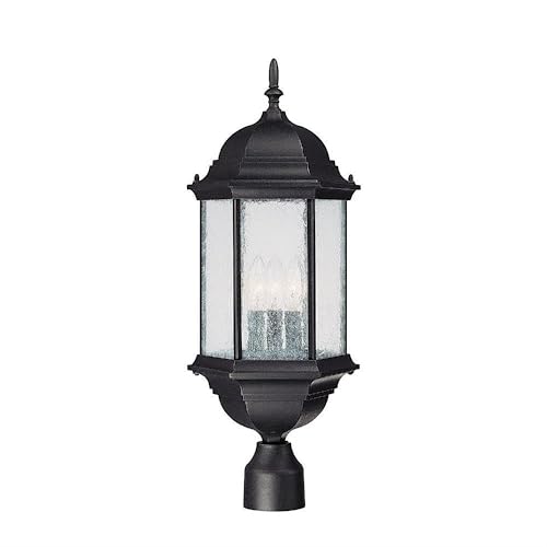 Capital Lighting 9837BK Main Street Seeded Glass Outdoor Post, 3-Light 180 Total Watts, 24" H x 10" W, Black