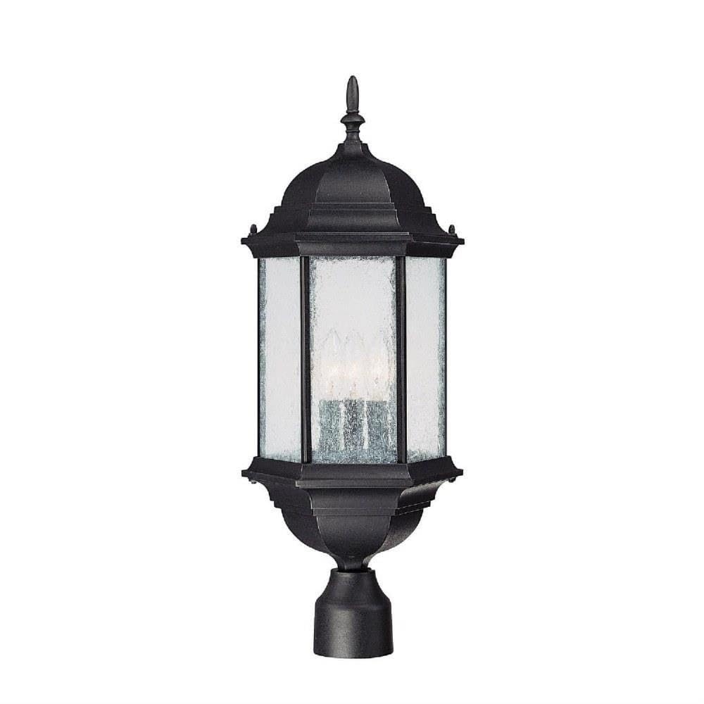Capital Lighting 9837BK Main Street Seeded Glass Outdoor Post, 3-Light 180 Total Watts, 24" H x 10" W, Black