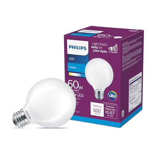 PHILIPS LED Frosted Non-Dimmable G25 Light Bulb - EyeComfort Flicker Free - 5.5W = 60W - 500 Lumen - Daylight (5000K) - E26 Base - Indoor