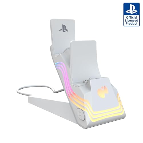 PDP Afterglow Wave LED Dual Gaming Charger for 2 PlayStation 5 DualSense Controllers, Compatible with PS5 and PS4, Customizable RGB Lighting Effects
