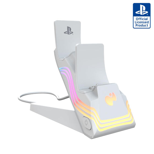 PDP Afterglow Wave LED Dual Gaming Charger for 2 PlayStation 5 DualSense Controllers, Compatible with PS5 and PS4, Customizable RGB Lighting Effects