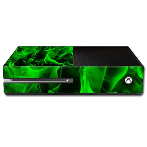 MightySkins Skin Compatible with Microsoft Xbox One - Green Flames | Protective, Durable, and Unique Vinyl Decal wrap Cover | Easy to Apply, Remove