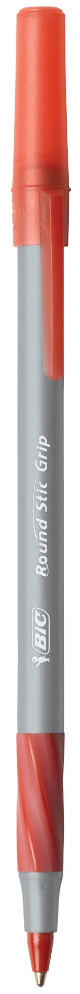 BIC Round Stic Grip Xtra Comfort Red Ballpoint Pens, Medium Point (1.2mm), 12-Count Pack, Excellent Writing Pens With Soft Grip for Superb Comfort