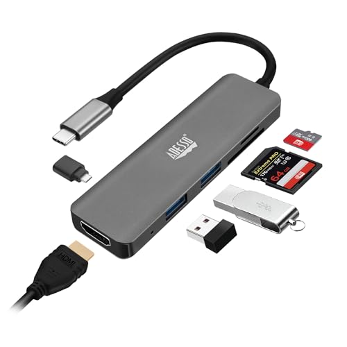 Adesso USB C Docking Station Multiport Adapter Dongle Type C Hub HDMI Support 4K@30Hz, PD Charging, 2*USB, SD/TF Card Reader for MacBook Windows