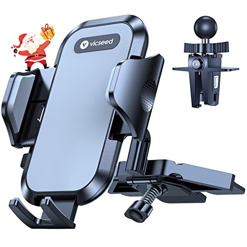 VICSEED Military-Grade Sturdy Car Phone Holder Mount, Upgraded Anti Shake Metal CD Slot & Air Vent Thick Case Friendly Phone Mount for Car Fit