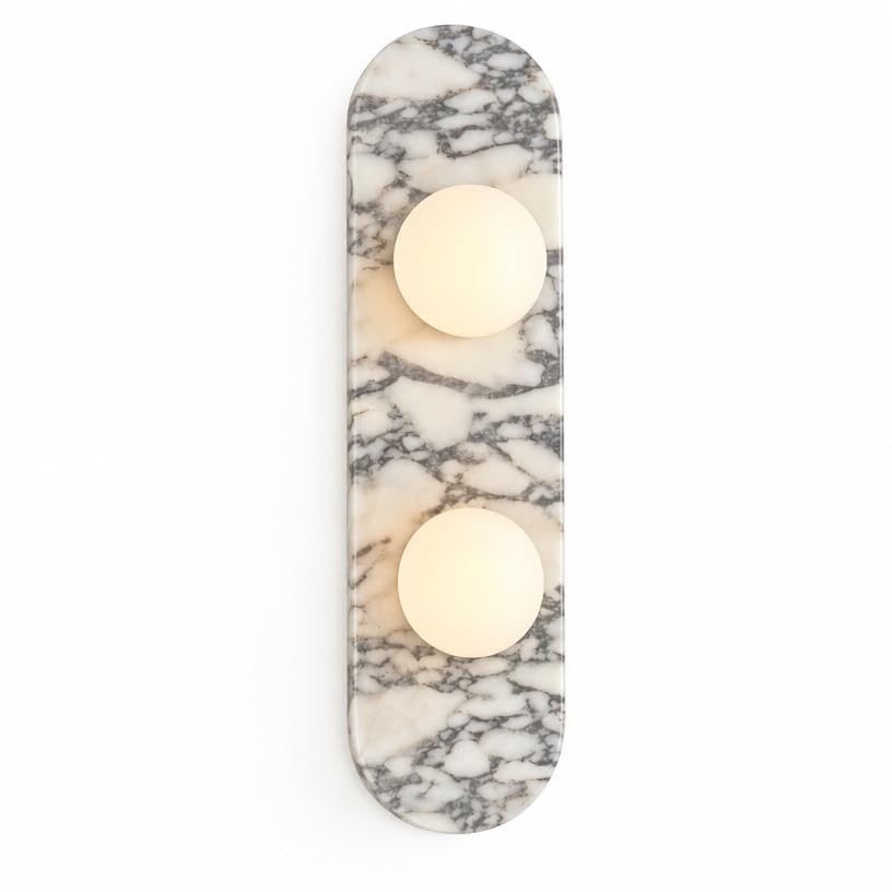 SAMAH Natural Marble Wall Sconce, Alabaster Hardwired Wall Light, Elegant Nordic-Style Wall Mount Fixture for Bedroom, Bathroom Vanity, Living Room