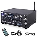 Pyle Compact Mini Home Power Amplifier - 40W Smart Small Audio Stereo Receiver w/ AUX 2 Microphone IN COM/8-Ohm/25V/70V Speakers LED Input Selector