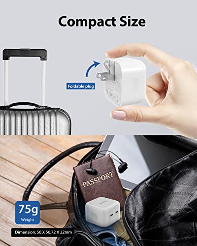 Gigastone Dual Port USB C Foldable GaN Charger 35W [2 Pack] PD3.0 Fast Charger for iPad/iPad pro/iPhone 16 Pro Max/16 pro/15/14/13/Samsung Galaxy