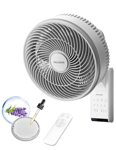PELONIS 14 inch Wall Mount Fan with Remote Control, Osicllating Fan with 26ft Powerful Airflow, 3 Speed & 3 Modes, Auto 90° Horizontal & 68° Vertical