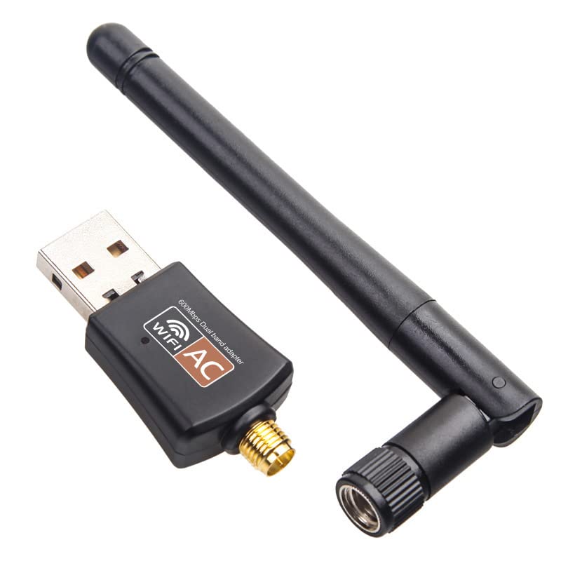 600Mbps Dual Band 2.4/5GHz Internet USB WiFi Adapter, Laptop Wireless Receiver Network Dongle with Antenna, Compatible with Windows
