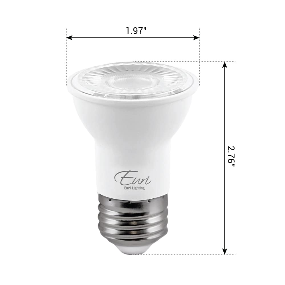 Euri Lighting EP16-7W4000ew Dimmable LED PAR16 E26 Base, 7W (50W Equal), Soft White (3000K), 500lm, 80CRI, 40° Beam Angle, Damp Rated UL, Energy Star