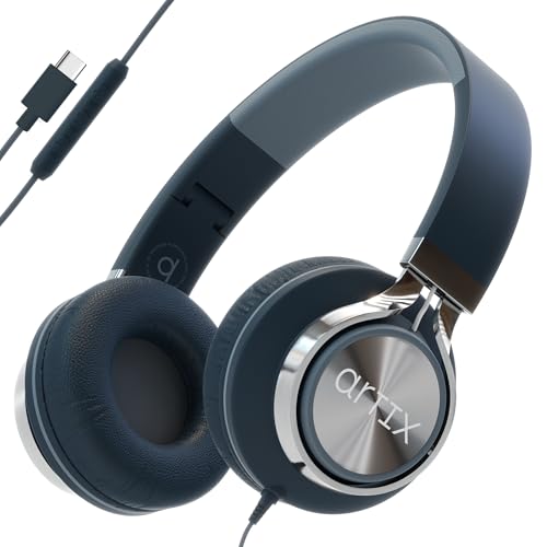 ARTIX CL750 USB C Wired Headphones with Mic & Volume Control Noise Isolating for iPhone 15-17, Samsung Computer Earphones Wired, On-Ear with Wire…
