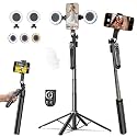Tripod for iPhone with Light Vlogging Camera, Auto Face Tracking Tripod 360 Rotation with Remote, No App, Portable Travel Phone Holder for Video