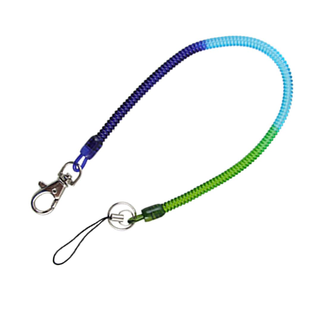 uxcell Spring Cord Design Rope Key Chain Strap Clip Blue Green