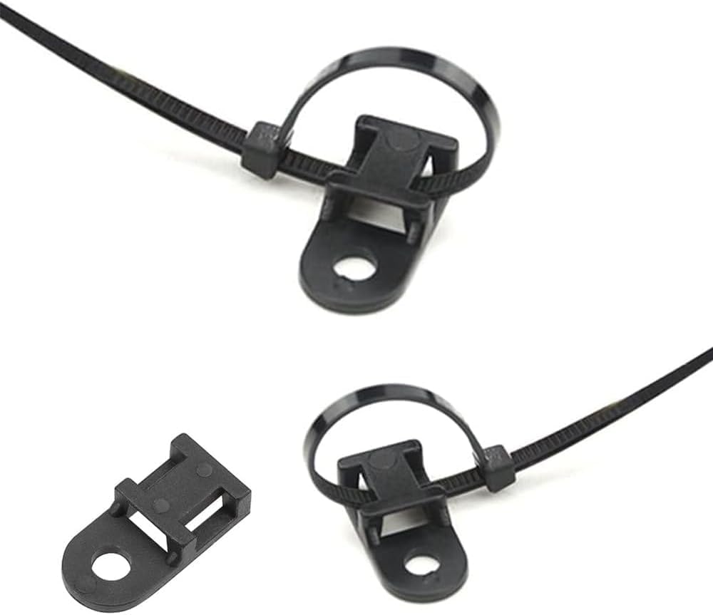 White Cable Zip Tie Mounts Kit-100 Pcs Cable Zip Tie Saddle Type Mounts Base with 100 Pcs 6" Cable Ties and 100 Pcs Tapping Screw, Wire Cable Clips
