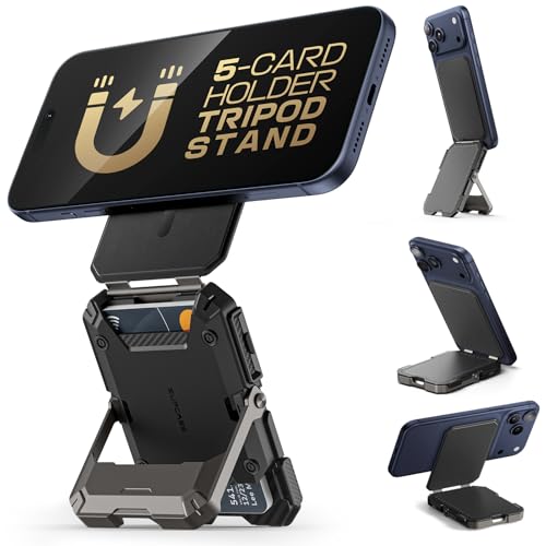 SUPCASE for MagSafe Wallet with Stand, Magnetic Wallet for Men, [Hold 5 Cards] [Adjustable Stand] [RFID Blocking] Phone Credit Card Holder Tripod