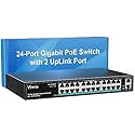 24 Port Gigabit PoE Switch with 2 Uplink Gigabit Ports, VIMIN 26 Port Unmanaged PoE Ethernet Switch with 320W Power, Support IEEE802.3af/at, VLAN