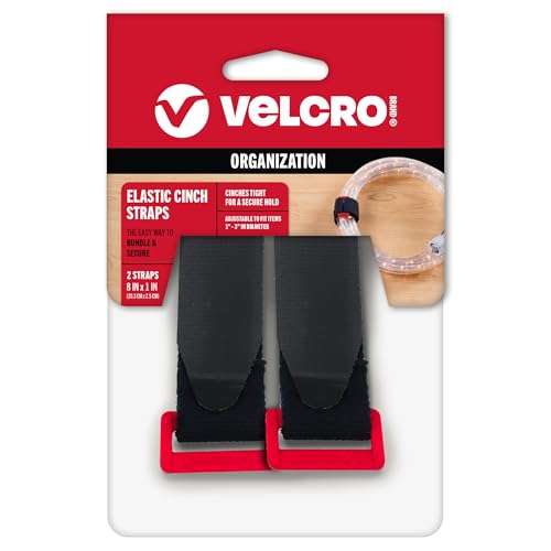 Velcro Brand Elastic Cinch Straps with Buckle | 2 Count | Adjustable and Stretch for Snug Fit | for Fastening Power Cords Organizing Cables, More |