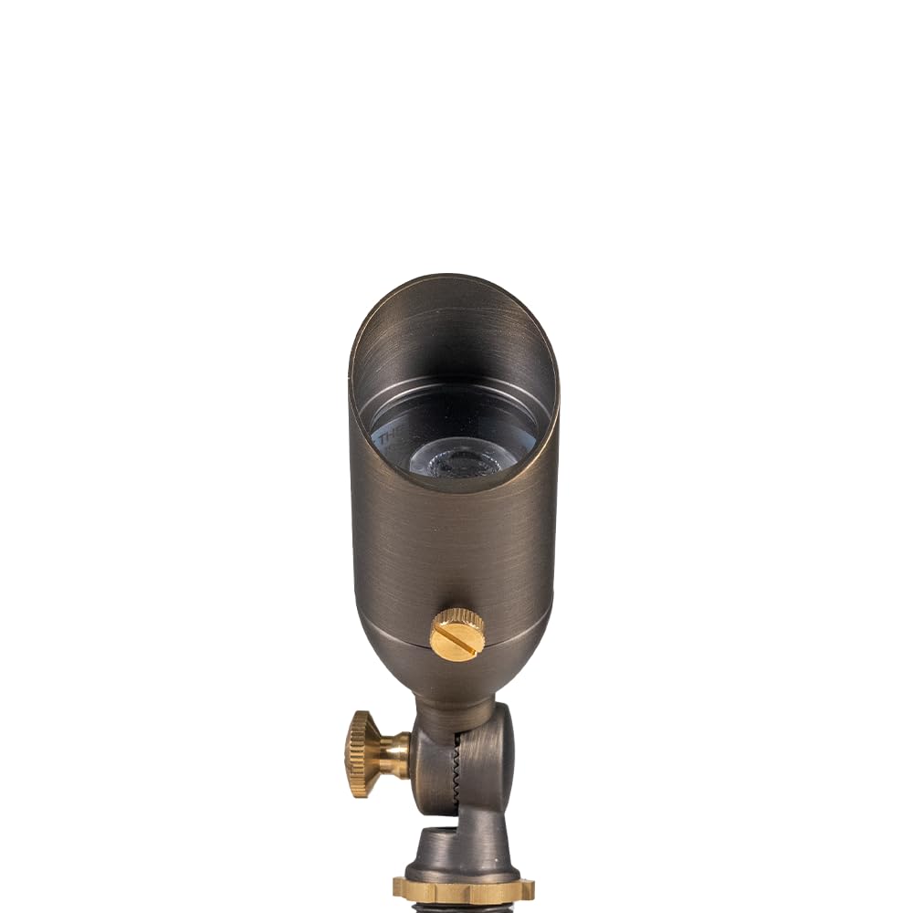VOLT 12V Brass Mini Outdoor Spotlight (Bronze) with 2W 2700K Warm White 175 Lumen MR8 LED Bulb for Low Voltage Landscape Lighting of Yard, Lawn