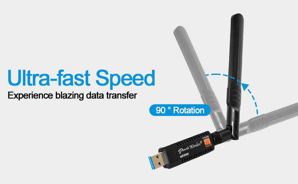 Panda Wireless® PAU0G AXE3000 Tri Band (2.4/5 / 6 GHz) WiFi 6E USB 3.0 Adapter - Windows 10/11, Zorin, MX Linux, EndeavourOS, Mint, Ubuntu, Manjaro