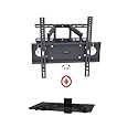 Mount World 1272-31 Articulating Full Motion Dual Arm Wall Mount Bracket with Bundle Single Glass shelf of Cable Box DVD Player Stereo Components