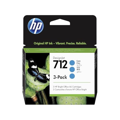 HP 712 Cyan 29-ml 3-Pack Ink Cartridges (3ED77A) for DesignJet T650, T630, T230, T210 & Studio Plotter Printers