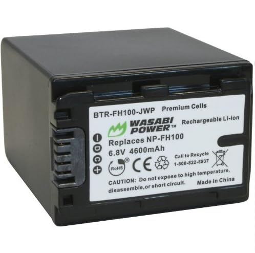 Wasabi Power Battery for Sony NP-FH100 (4600mAh) for Select Models DCR-DVD, DCR-HC, DCR-SR, DCR-SX, HDR-CX, HDR-HC, HDR-SR, HDR-UX, HDR-XR