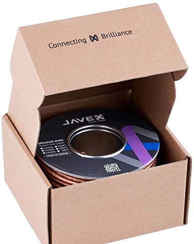JAVEX 14-Gauge AWG Audio Speaker Wire Cable (100 FT), [OFC Oxygen-Free Copper] Thin Flat Cable for Automotive Car Stereo Audio, HI-FI Stereo, Home