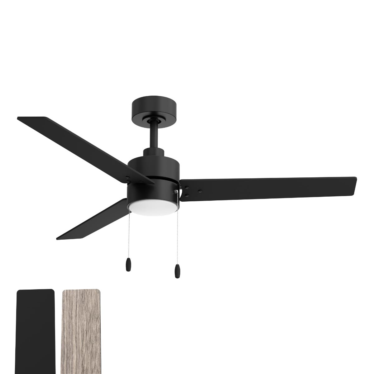 East Grove Home Heritage 52in 3-Blade Pull Chain Ceiling Fan 2700K-3000K-4000K-5000K-6000K CCT Selectable LED Light Kit with Black Hardware