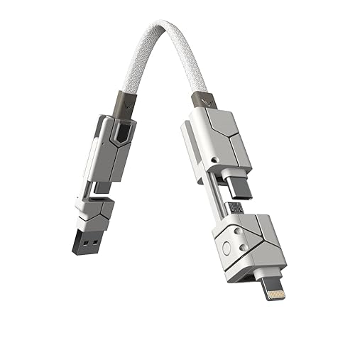Futurizta Tech® Zeus-X Go 6 in 1 Keychain Universal Cable 240W 5Gbps USB3.0 USB-C, Lightning, Micro-USB, USB-A Fastest Keychain Cable Zinc Alloy Ultra
