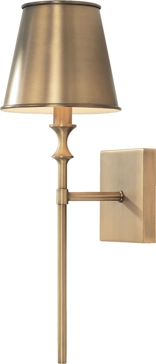 Capital Lighting 649711AD-708 Whitney Mid-Century Retro Vintage Metal Shade Torchiere Wall Sconce, 1-Light 60 Watt, 19" H x 7" W, Aged Brass