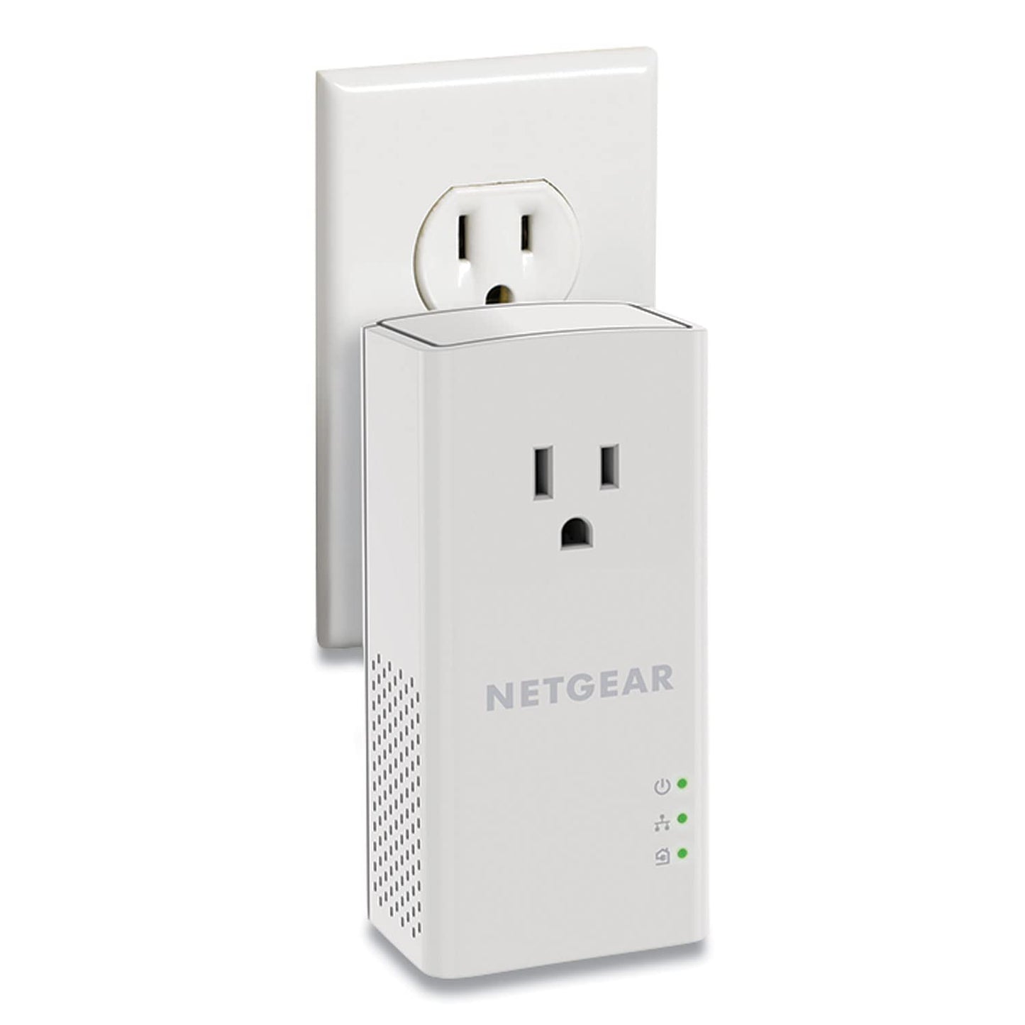 NETGEAR Powerline Adapter Kit, 1200 Mbps Wall-Plug, 1.2 Gigabit Ethernet Ports with Passthrough + Extra Outlet (PLP1200-100PAS)