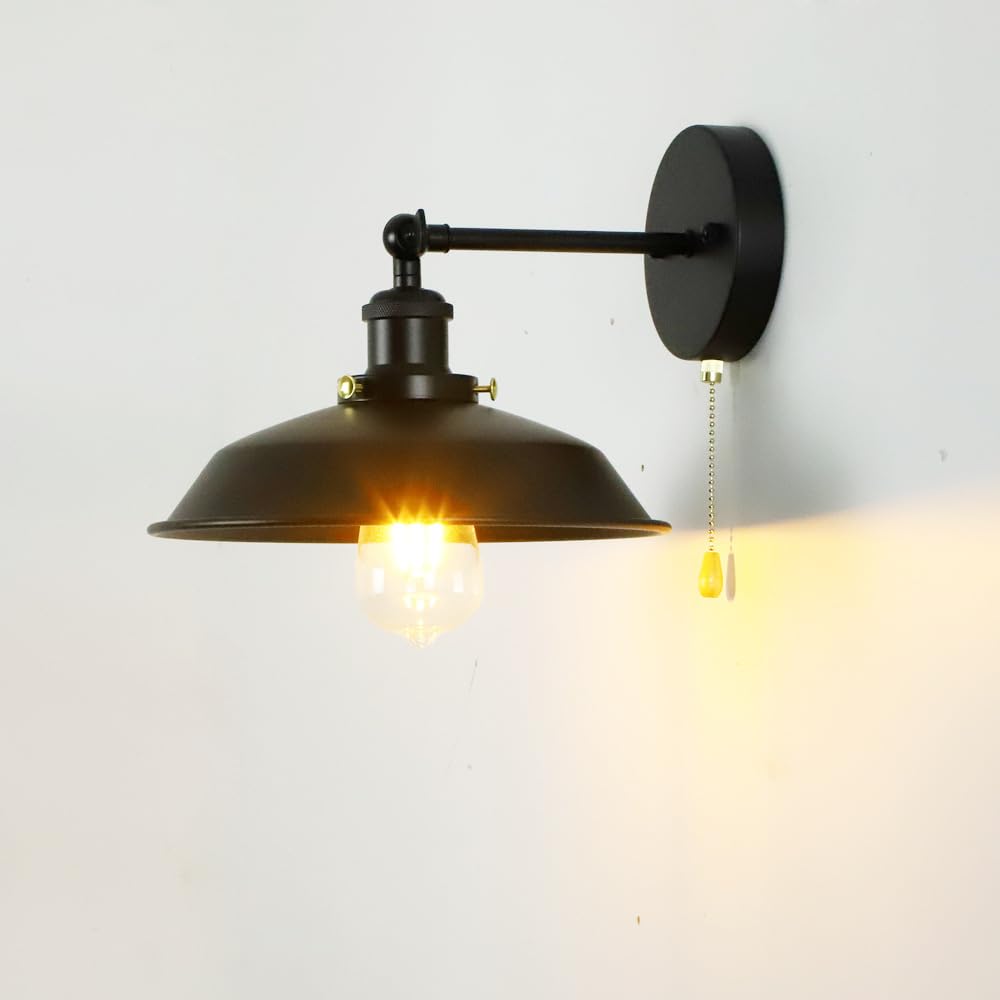 Bagkcopp Industrial Black Wall Sconces Light with Pull Chain Switch,Wall Mount Light Lamp for Kitchen Bathroom Bedroom Vanity Hallway Dining Room