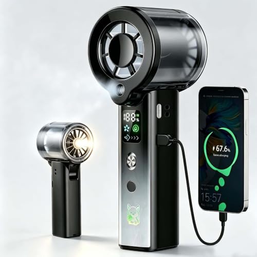 Doge&Vollar Portable Misting Handheld Fan,4?in?1 Spray Cooling Turbo Fan,5000mAh Rechargeable,Up to 30H Runtime,100?Speed Wind,Flashlight SOS