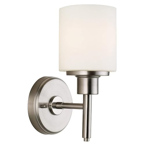 Design House Aubrey 1-Light Wall Sconce, Satin Nickel Finish, Frosted Glass Shade, Dimmable, for Hallway, Foyer, Bathroom - Design House, 556183
