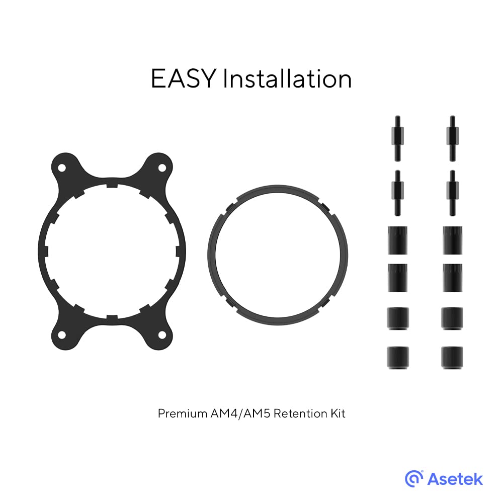 Premium AMD AM4/AM5 Retention Kit for Asetek-Based Liquid Coolers - Premium Kit with Sleek Finish Plus Easy Installation