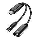 2 in 1 USB C to 3.5mm Headphone and Charger Adapter, USB C to AUX Mic Jack with PD 60W Fast Charging for Stereo, Earphones, Compatible with iPhone