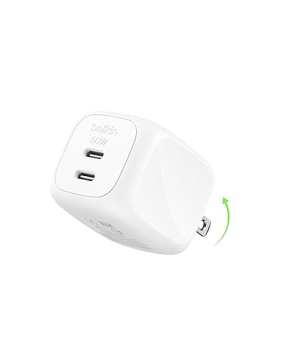 Belkin 2-Port USB C Charger Block 50W, Dual-Port GaN Charger w/ 2x USB C Ports, Fast Charging for MacBook, iPhone 17, iPad Pro, Chromebook, Galaxy S26
