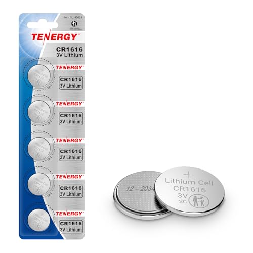 Tenergy CR1616 3V Lithium Cell Battery, for Keys, Handheld Game Console, Calulators, Accessories, 5 Count
