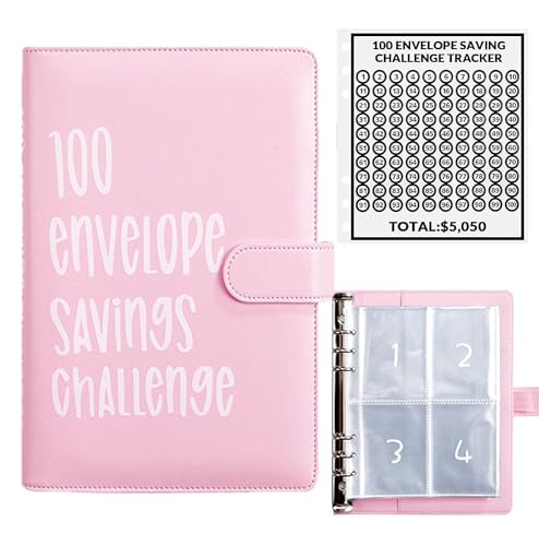AASLOB 100 Envelopes Money Saving Challenge, 100 Envelope Challenge Binder, Easy and Fun Way to Save $5,050, Savings Challenges Budget Book Binder