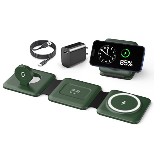 Iseyyox 3 in 1 Wireless Charger for iPhone - Foldable Charging Station Travel Charging Dock Compatible with iPhone 17 16 15 14 13 12 Pro Max Plus