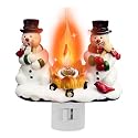 Christmas Decorations?Snowman Campfire Night Light?4 Inch Resin Rotating Plug Christmas Night Light with Flame Flicker Effect, Suitable for Children's