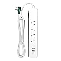 Go Green Power Inc. 6-ft Cord Surge Protector with 4 Outlets, USB-A and USB-C, 450 Joules - Compact, Heavy Duty, Circuit Breaker - Ideal for Home