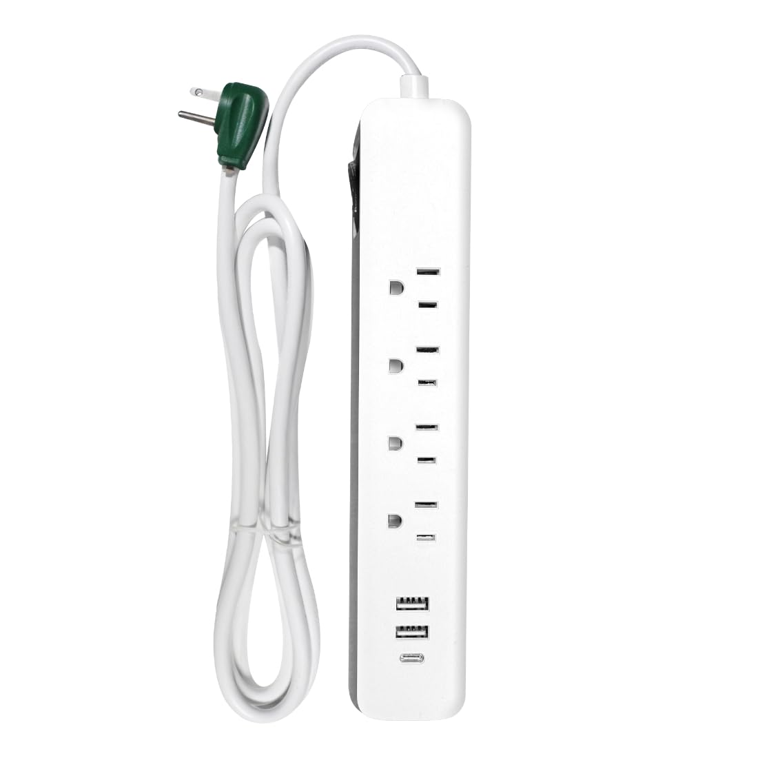 Go Green Power Inc. 6-ft Cord Surge Protector with 4 Outlets, USB-A and USB-C, 450 Joules - Compact, Heavy Duty, Circuit Breaker - Ideal for Home