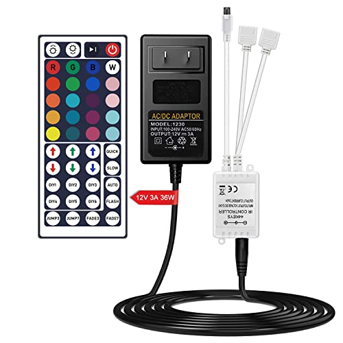 SNKIZN 44 Key Wireless IR Remote Controller, Rectifier Control Box,DC 12V 3A Power Supply Adapter?Replacement Control for SMD 5050 3528 2835 RGB LED