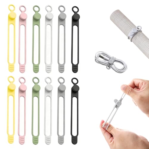 Shuielai Silicone Cable Organizers, 12-Pack Reusable Elastic Cord Straps & Wire Ties for Cable Management, Multi-Purpose Organizer for Travel, Home