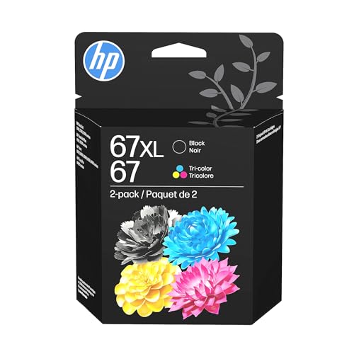 HP Original 67 Tri-Color / 67XL Black Ink Cartridges (2-Pack) | Works DeskJet 1255, 2700, 4100 Series Envy 6000, 6400 Series | Eligible for Instant